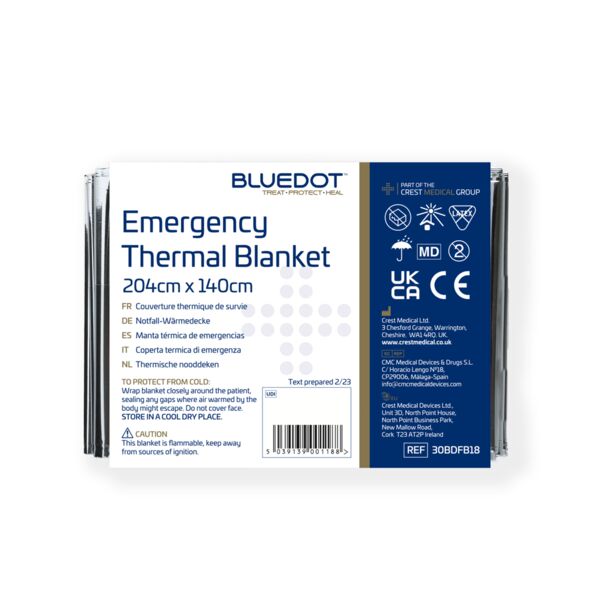 30BDFB18 Blue Dot Adult Emergency Thermal Blanket 204cm x 140cm (Pack of 10) Thumbnail